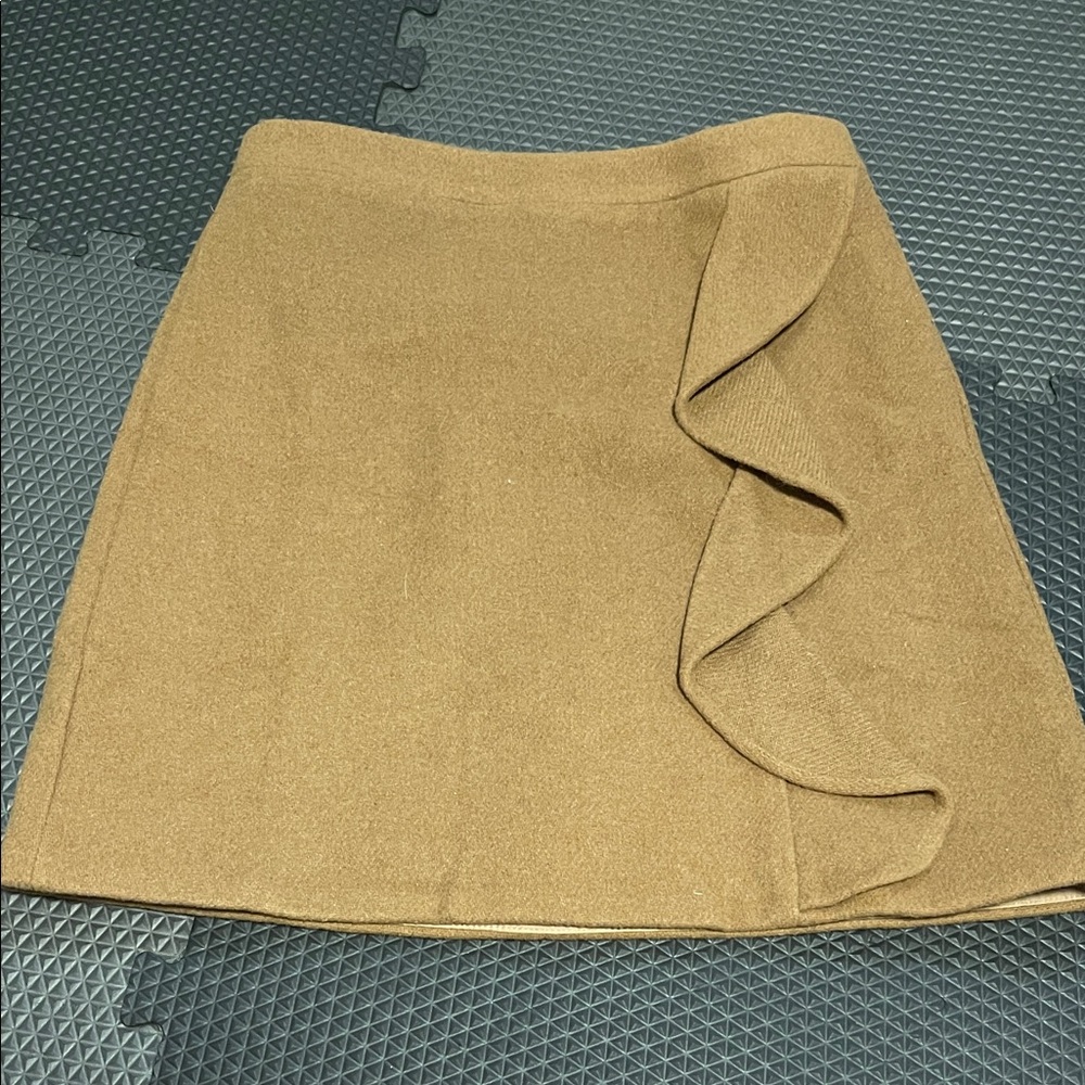 J. Crew Factory Tan Mini Pencil Skirt with Ruffled Detail